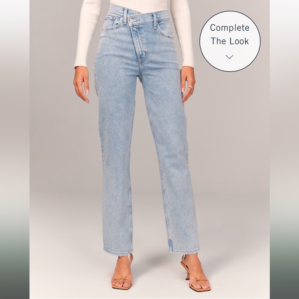 Abercrombie Curve love 90s Straight Jean With CrissCross Waistband NEW WITH TAGS